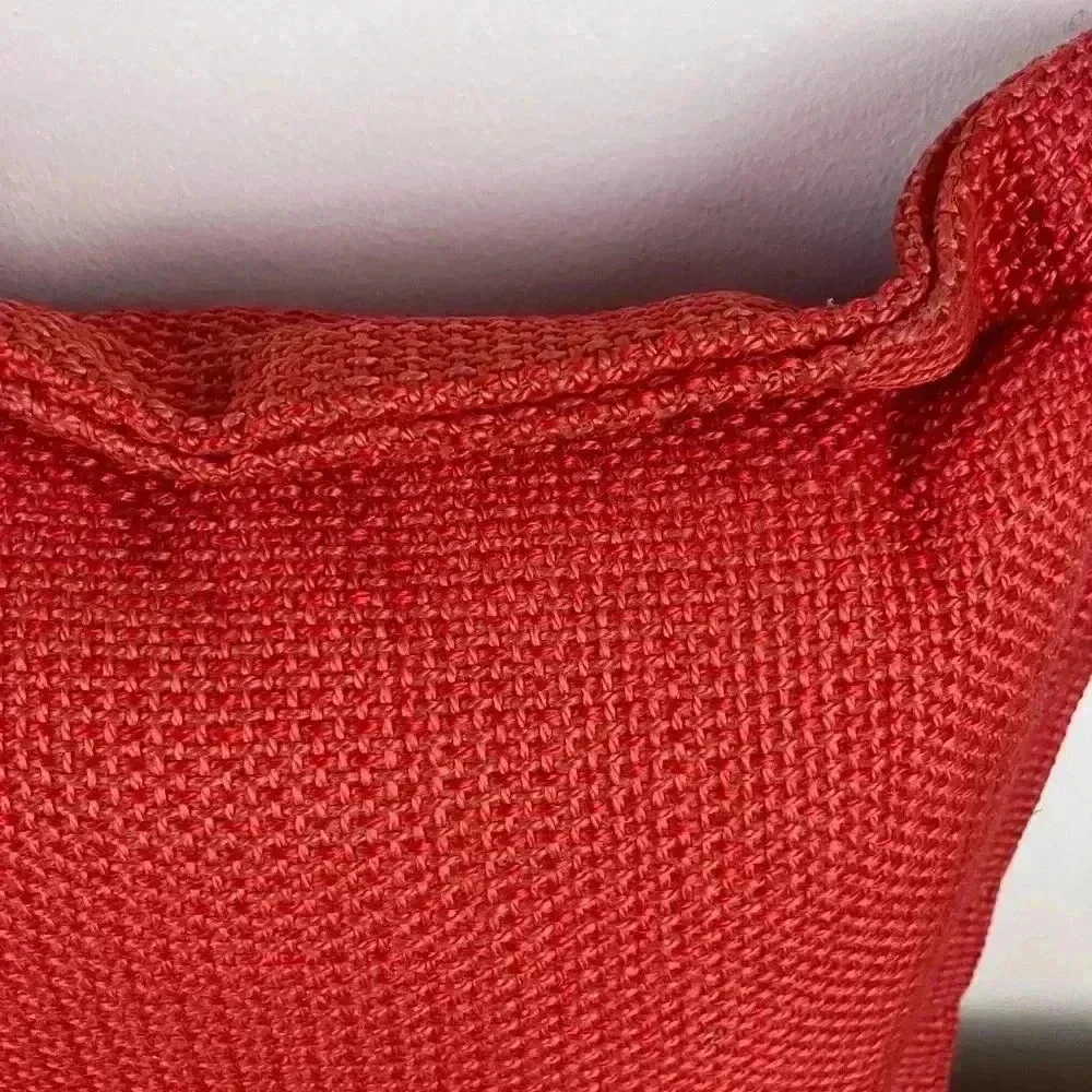 VTG Burlap Throw Pillows (2) Tassels Handmade Red And Pink Grannycore Maximalist